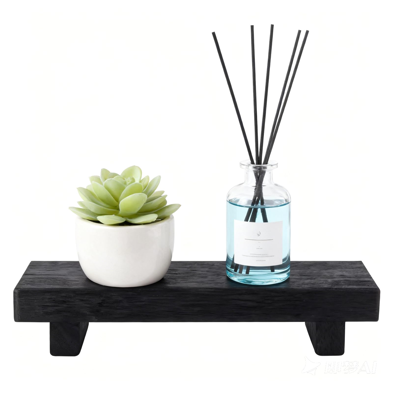 ZYQUES Wooden Display Stand, 22 x 9 x 3.5 cm Black Wooden Riser Pedestal Stand Wood Display Trays for Displays Bottles Candle Home Decoration