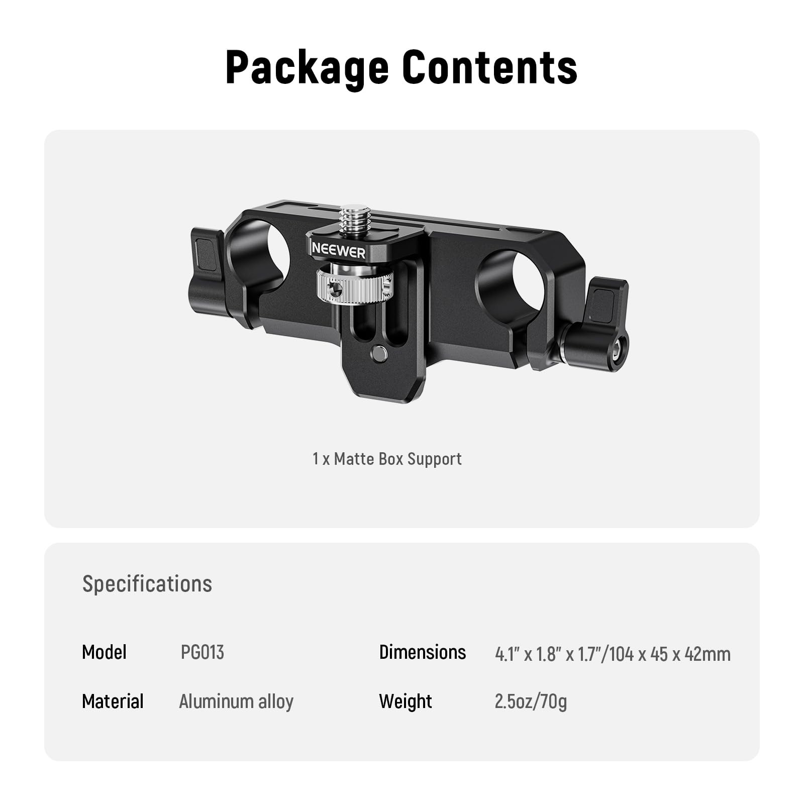 NEEWER Support de boîte Mate, LWS 15 mm à Double Tige avec vis de 6,35 mm et réglage Vertical de 22 mm, Compatible avec SmallRig Neewer Mini Matte Box, PG013