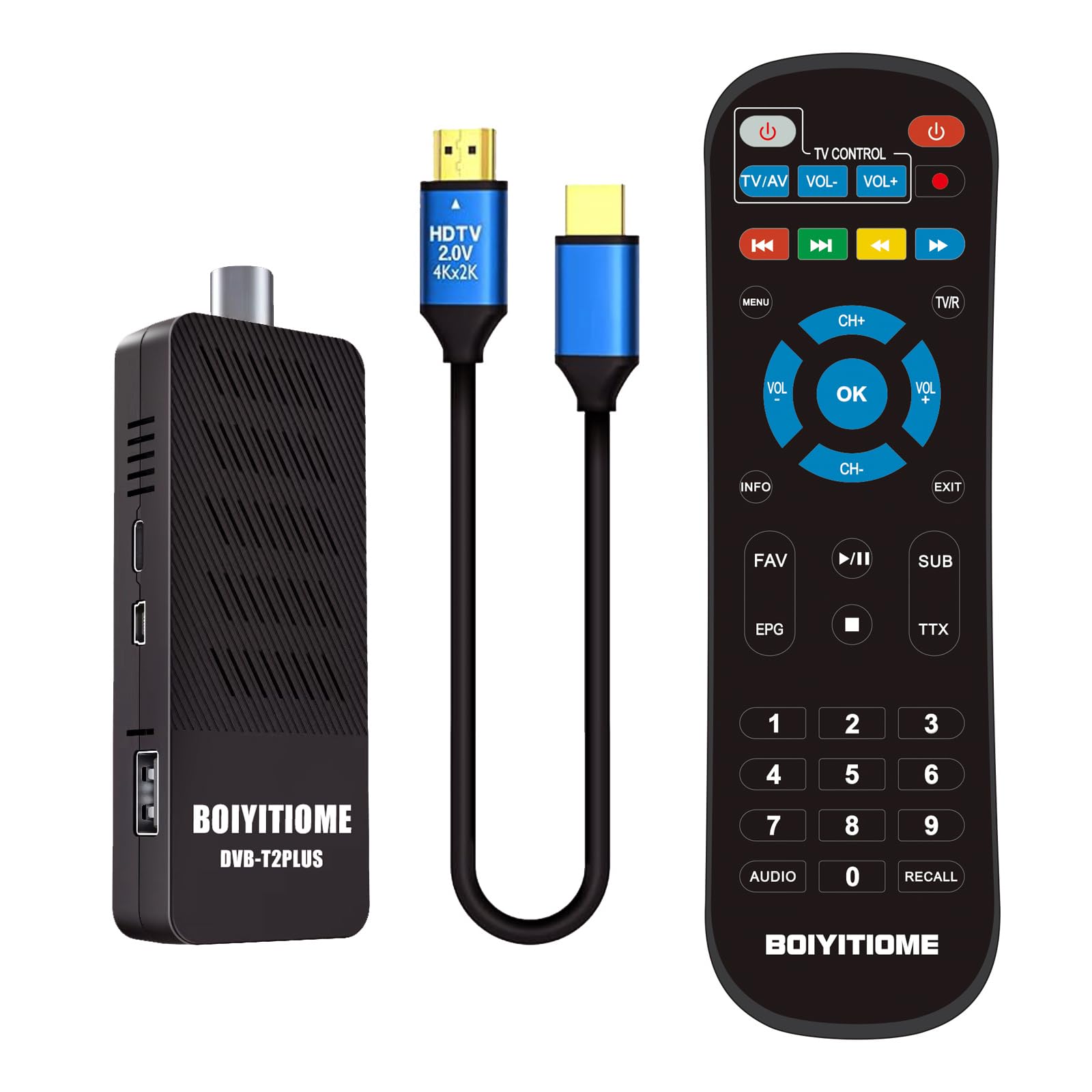 Decodificador DVB-T2, Decodificador Digital Terrestre 2023, HD 1080P H265 HEVC 10-Bit Master 10-Bit, Soporta ETHERNET/AV/USB WiFi/Cast Screen/Dubstep/Multimedia/PVR Función [Mando a Distancia 2 en 1]