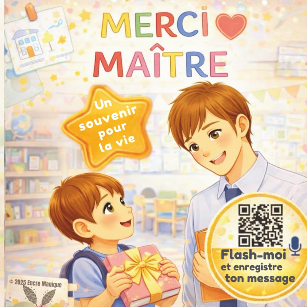 Merci Maître: Cadeau personnalisé à compléter par votre enfant | Livre souvenir de fin d’année avec message vocal et diplôme à télécharger