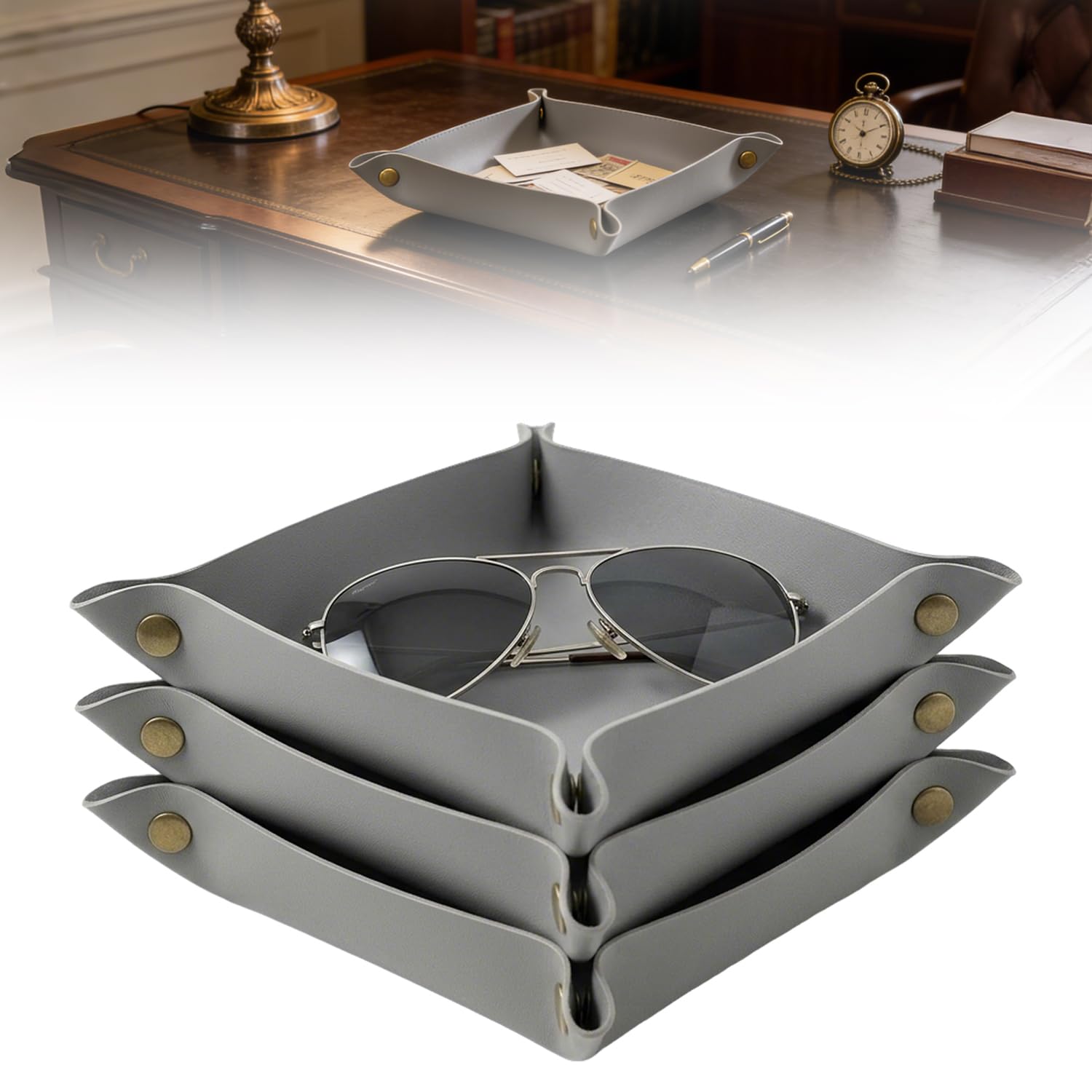Plateau de rangement pliable pour clés montre et monnaie bureau x3