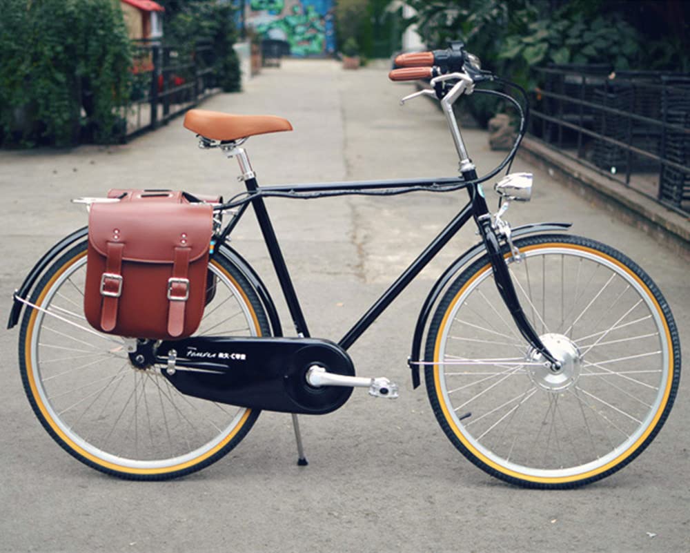 TentHome Retro Gepäckträgertasche Doppelt für Fahrrad Leder PU Wasserdicht Seitentasche Fahrradtaschen hinten Doppeltasche Pack für Gepäckträger Braun