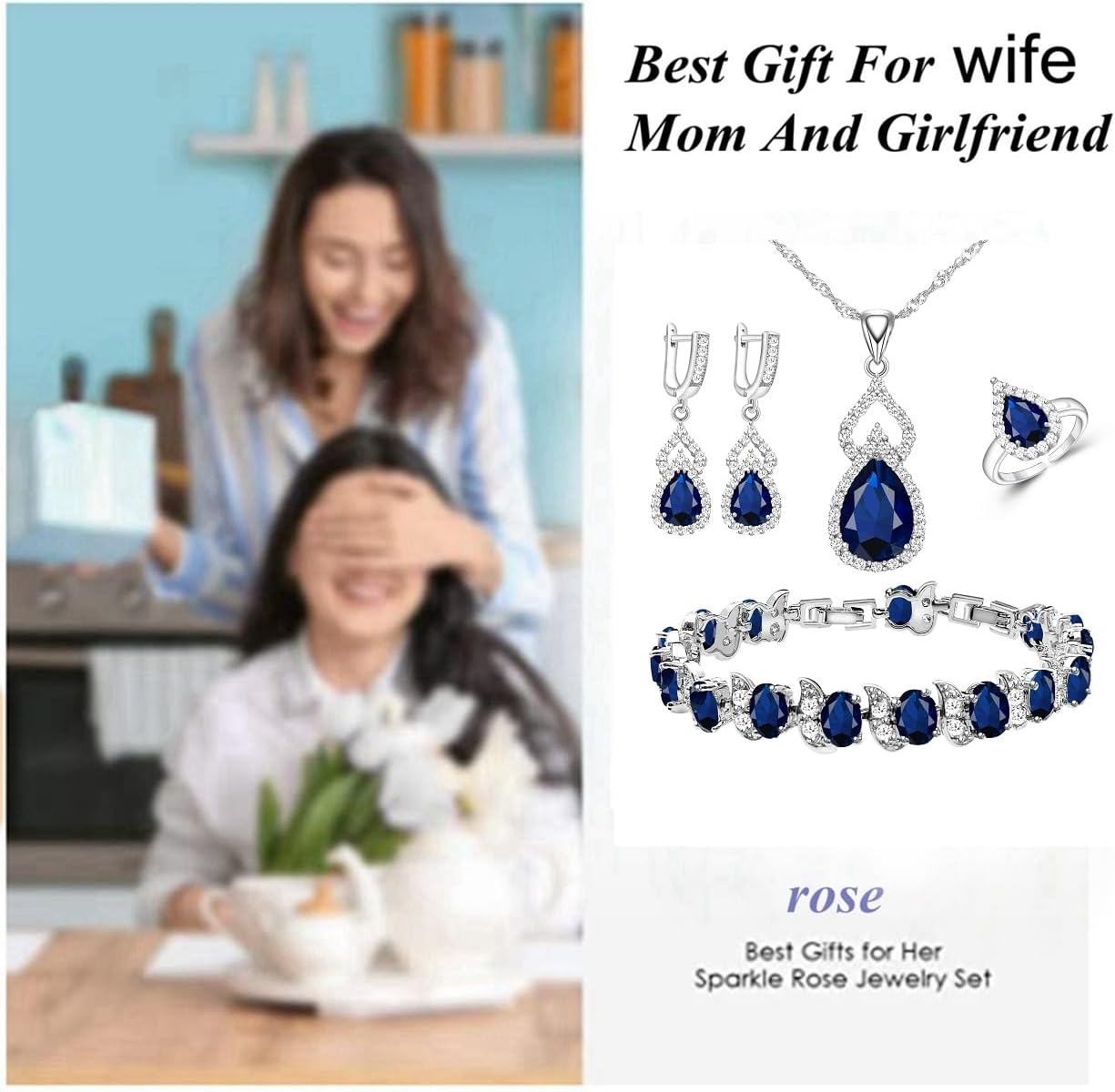 LMXXVJ Women Jewelry Set Platinum Plated Necklace Open Ring Earrings Bracelet Set,Birthday/Anniversary Mother’s Day Jewelry Gifts for Mom/Wife/Sister/Best Friend - Image 3