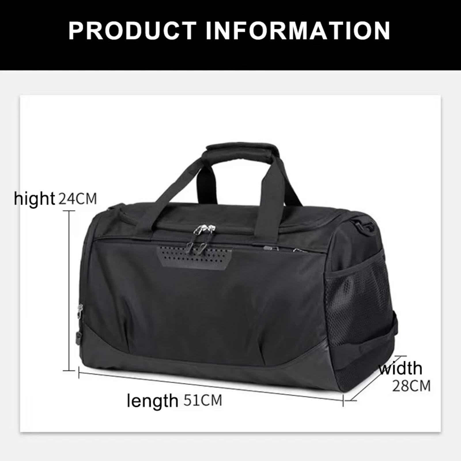 Borsone da Palestra Personalizzato Logo/Testo Personalizzato Borsa da Palestra Sportiva Uomo Donna Tasche Bagnate/asciutte e Scomparto per Scarpe Ideale Fitness Fine Settimana Black,51x28x24cm