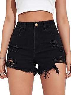 Aahwan Blue Solid High Waist Ripped Raw Trim Denim Shorts Casual Summer Shorts for Women's &amp; Girls