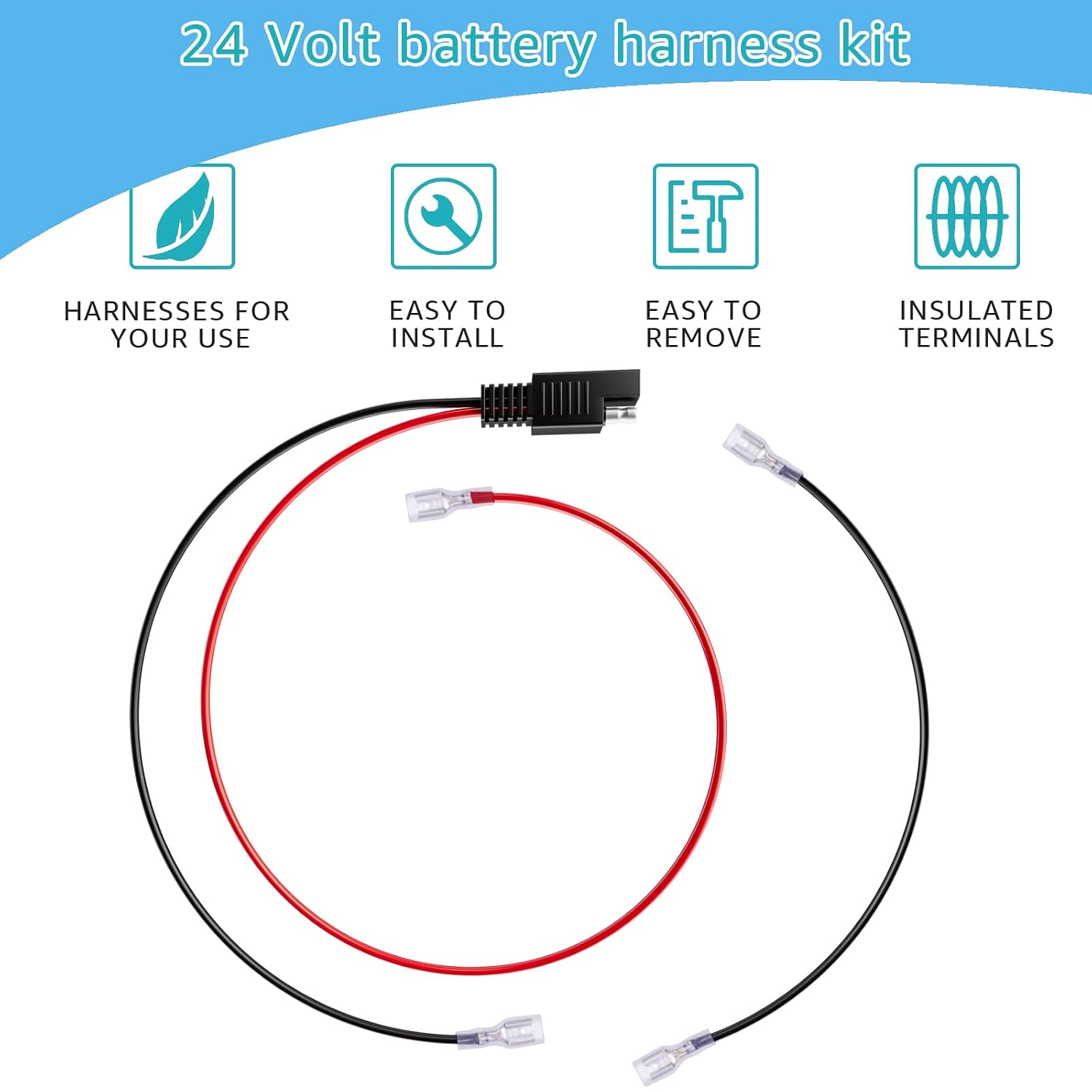 24 Volt Electric Scooters Battery Wiring Harness Compatible with eZip GT IZIP Schwinn Mongoose Insulated Battery Terminal Wire Harness with 2-Prong Connector 24V Battery Wire for Electric Scooters