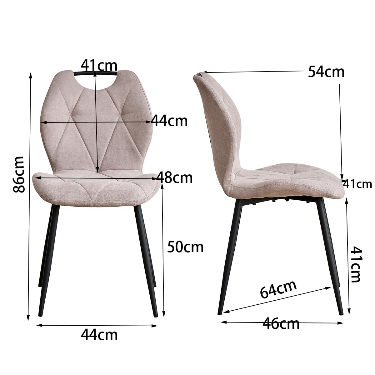 GrandCA HOME Juego de 6 sillas de Comedor, sillas nórdicas de Cocina con Asas, para Comedor y Sala de Estar, Patas de Metal y tapizado con diseño de Rombos (Beige)
