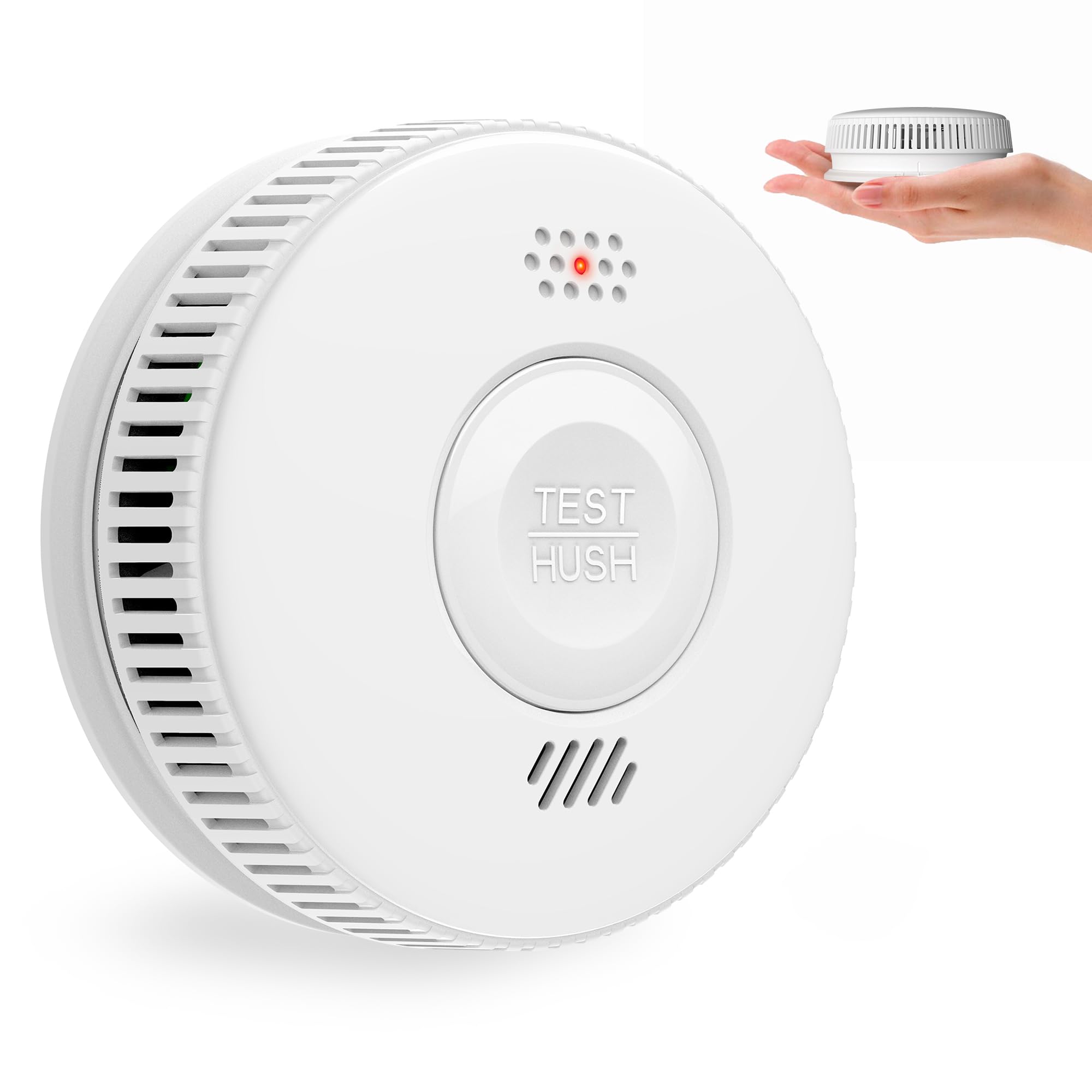 Smoke Alarm for Home, 10-Year Battery Smoke Detector with Large Test/Silence Button, Fire Alarm with Adhesive Tape, Conforms to EN14604 Standard
