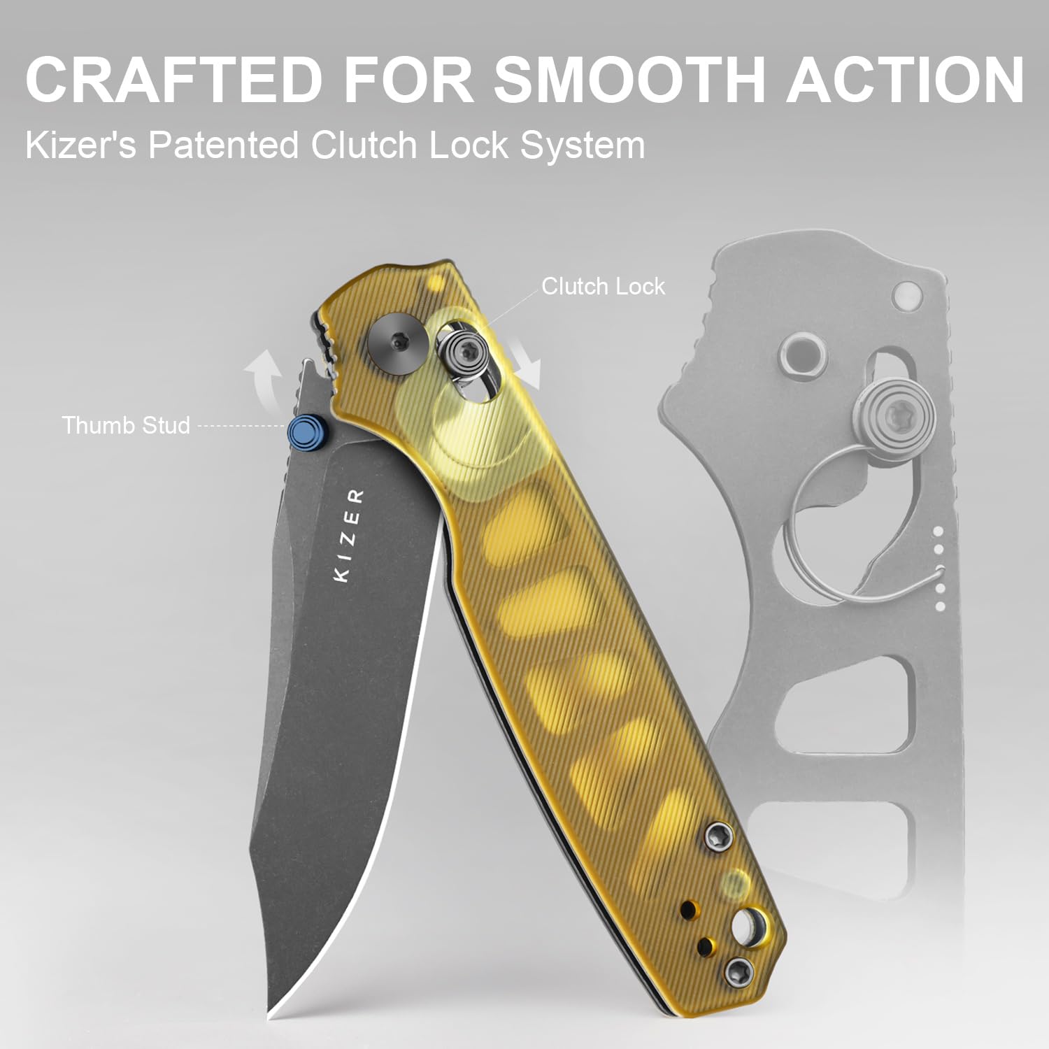 Kizer Pokiman CC Taschenmesser 8 cm Clip Point AEB-L Klinge Klappmesser Gelber PEI Griff Daumenknopf EDC Messer