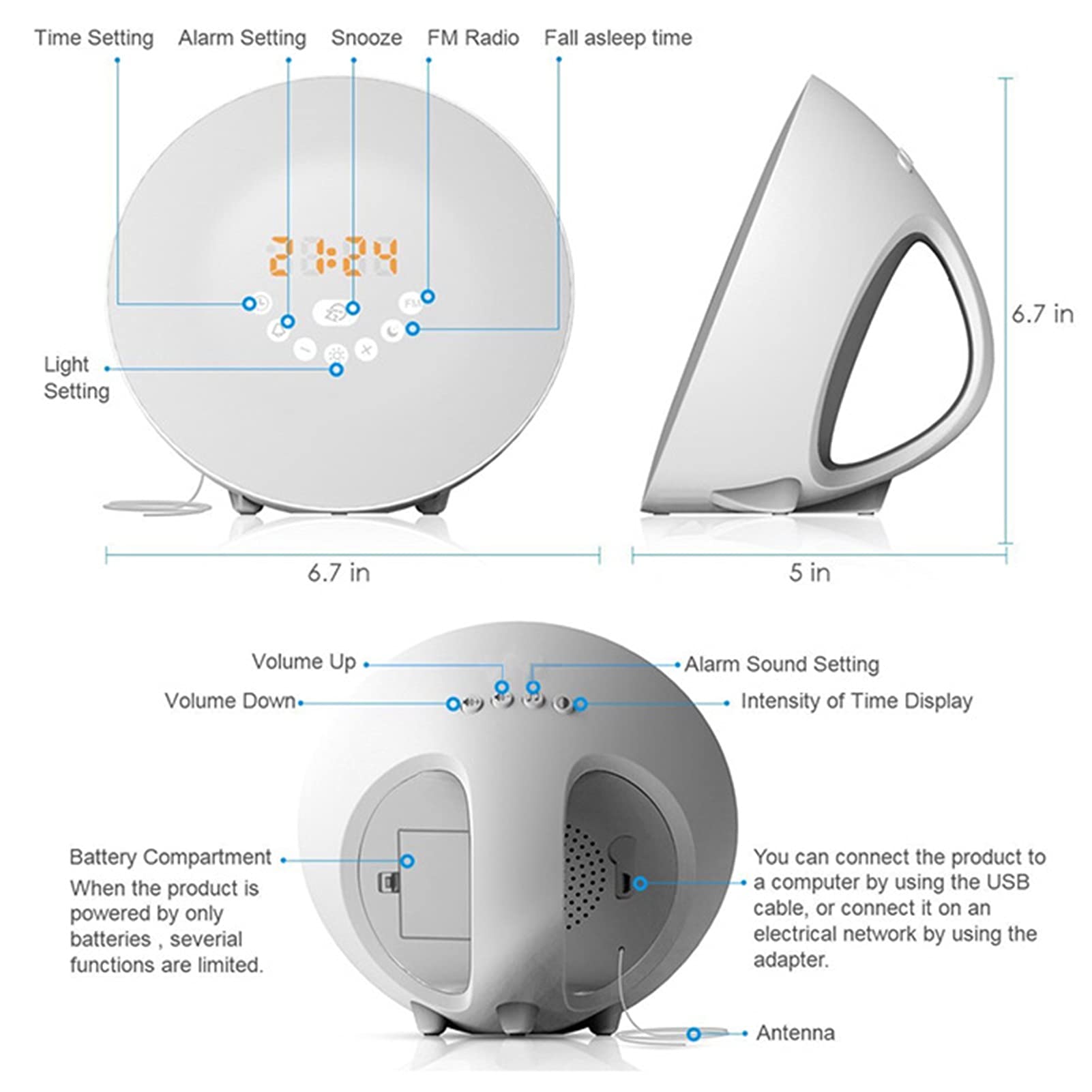 Sunrise Simulation Wake Up Light, Sveglia LED Digitale, Funzione Snooze, 6 Suoni della Natura, FM Radio, Ideale per Bambini e Adulti
