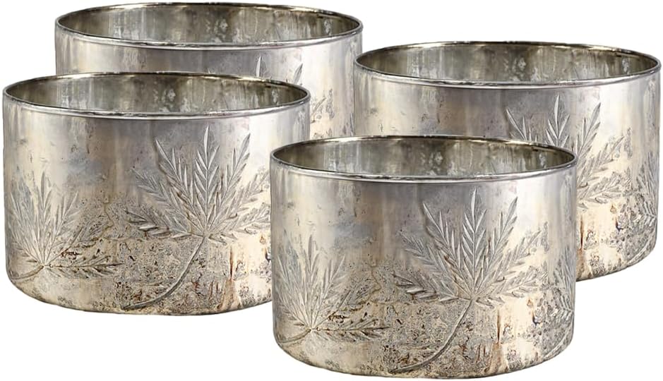 Serene Spaces Living Set of 4 Silver Glass Cylinder Vase, Use for Floral Arrangements or as Candle Holder, Cylindrical Shape Offers Endless Design Options, Measures 7" Diameter & 5 1/4" Tall