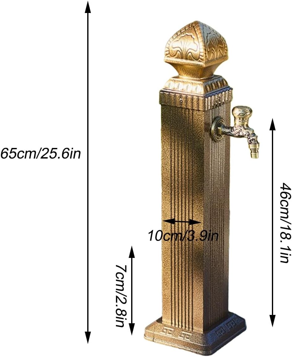 Outdoor Vertical Square Garden Water Fountain, Decorative Water Feature & Hydrant, Durable Garden Dispenser Fixture for Landscaping, Gold Color, Ideal for Gardens & Patios