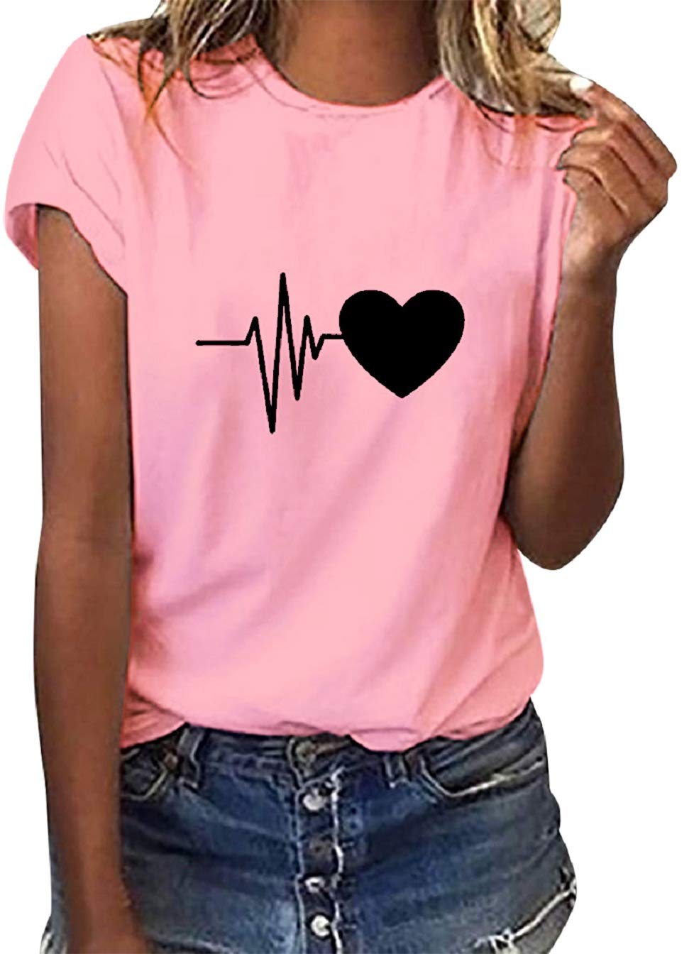 Tuopuda Magliette Donna Estive T-Shirt Manica Corta Elegante Top Cotone Crew Neck Graphic Tee Maglietta Casual Camicia Stampa Shirt Divertenti Sportivi Blusa Moda Top Taglie Forti