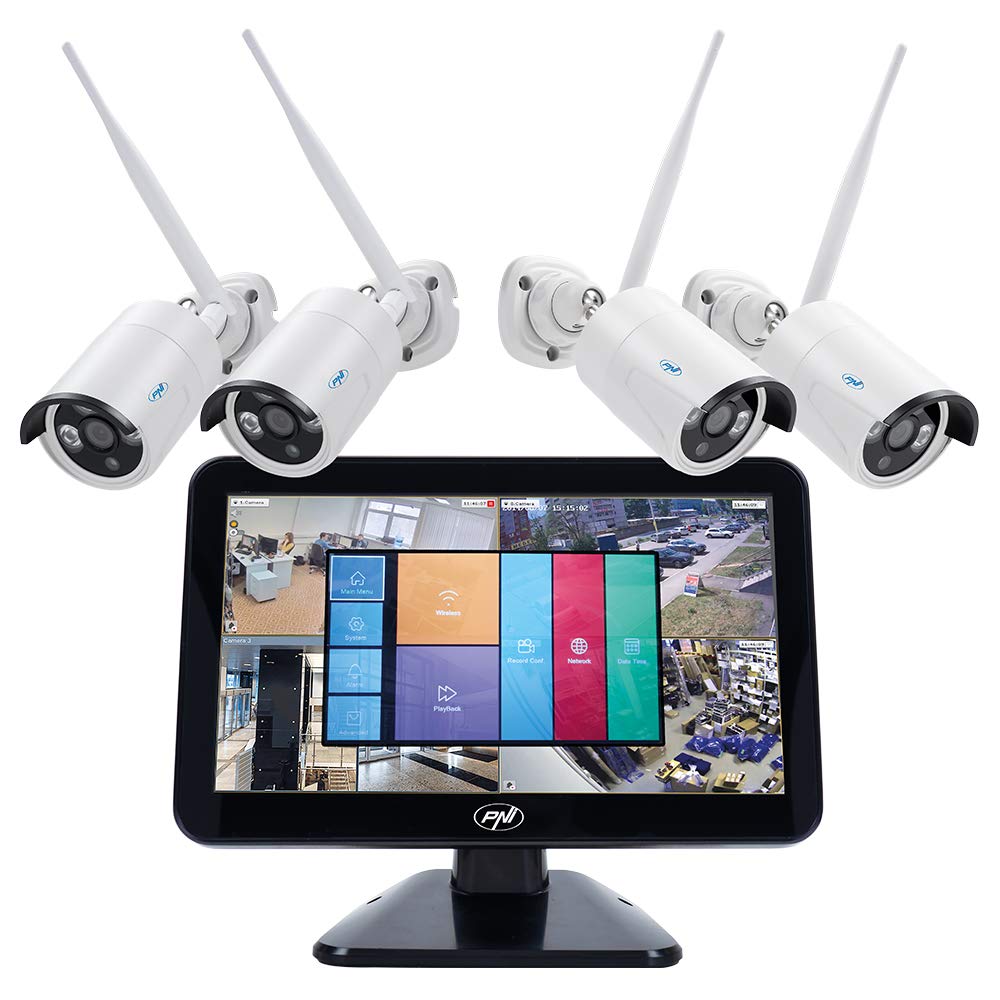 Kit de vidéosurveillance PNI House WiFi650-4 caméras Full HD Wi-FI P2P et Moniteur LCD 12 Pouces