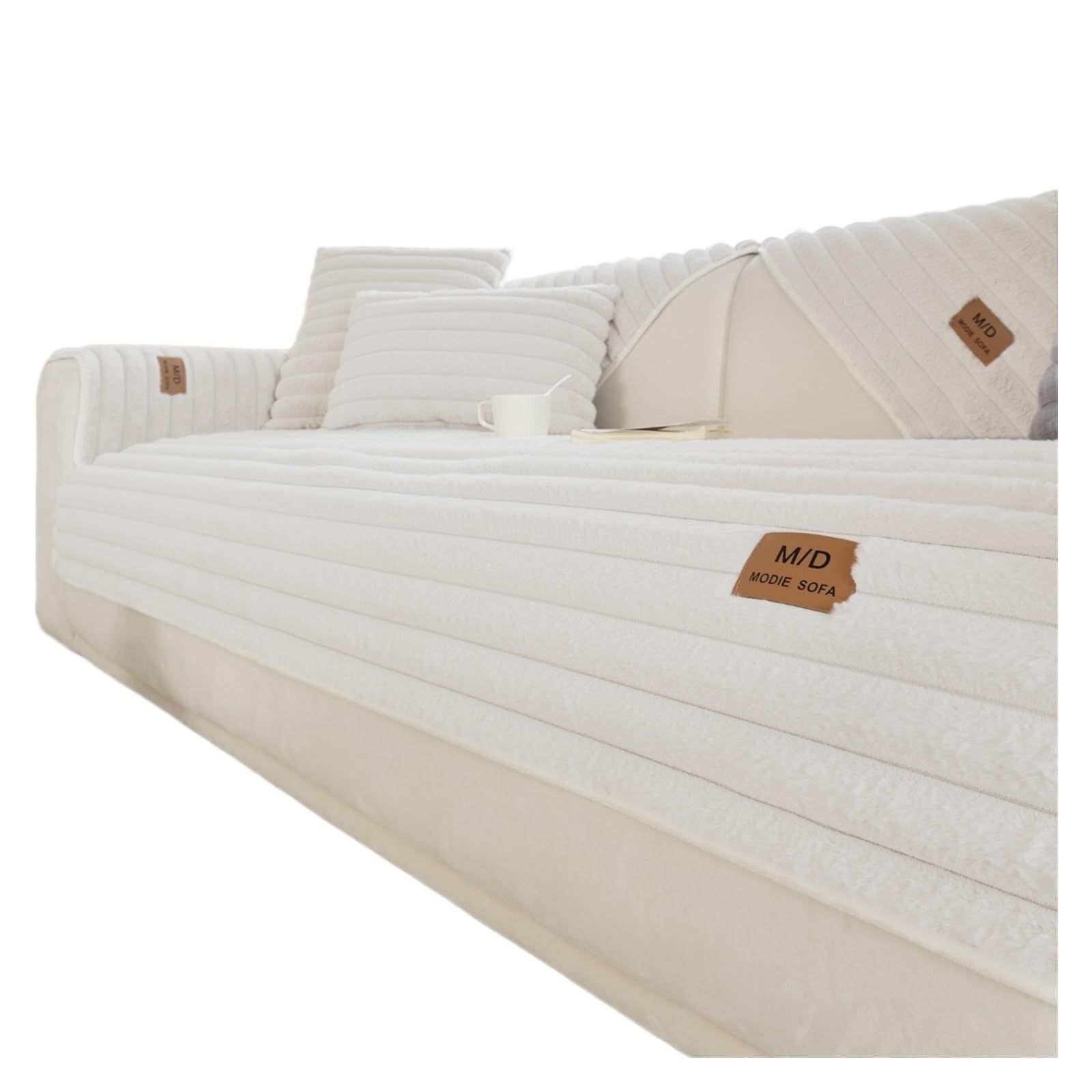 Sofa Cover、 Stripes Jacquard Faux Rabbit Fur Anti-Slip Plush Sofa Cover Immation Couch Cushion for Living Room Warm Slipcover 、Protection Jacket.(4K 3.5X 90X,Pillow Cover-45x45cm)