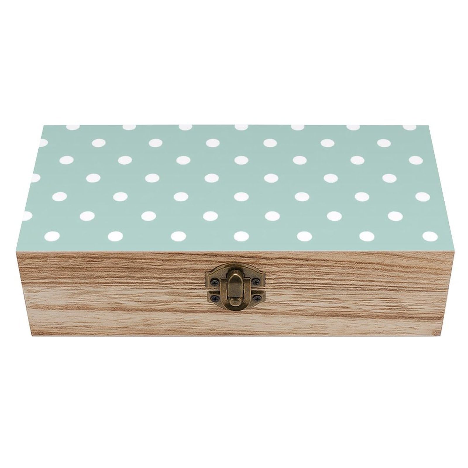 asbwuo White Polka Dots Pastel Mint Wooden Storage Box with Hinged Lid
