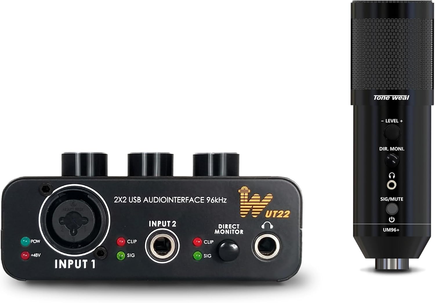 UT22 USB Audio Interface – Hi-Res 24bit/96kHz, 2-in/2-out, XLR Mic Preamp (48V Phantom), Instrument Input, Headphone Monitor, ASIO4ALL Compatible for Windows/Mac and IOS/ANDROID