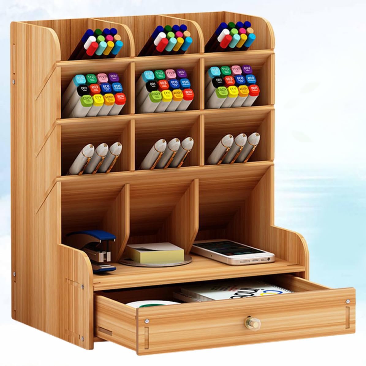 PACKOVE Boîte de Rangement pour Stylos en Bois, Grand Modèle à Plusieurs