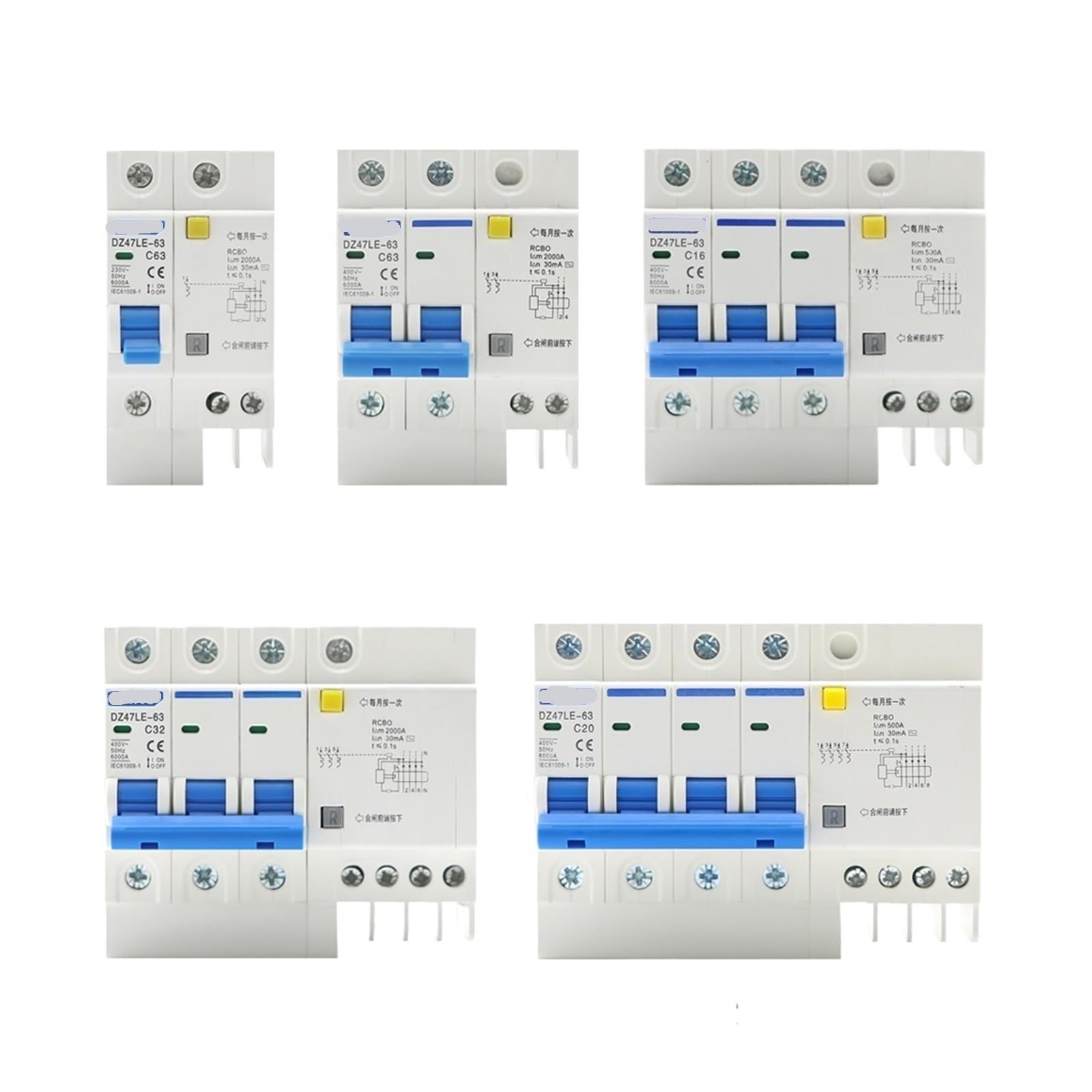 Disyuntor 4P 40A DZ47LE-63 con interruptor de aire y protector de fugas para hogar trifásico