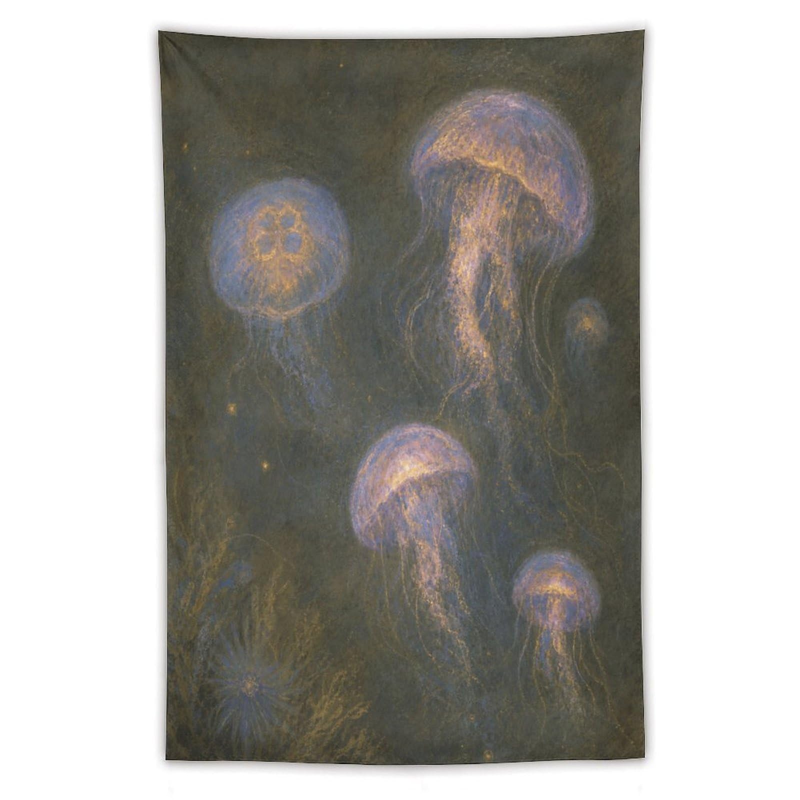 W7C8U2X3 Glowing Jellyfish Wall Tapestry, Realistic Illustration, Dorm Room