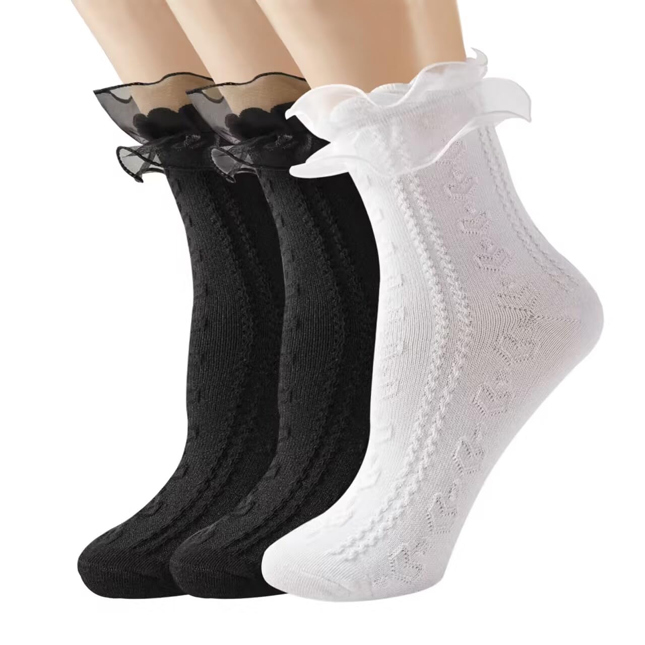 Lolita Shoes Women's Retro Lace Ruffle Ankle Socks - Frilly Princess School Socks (Multi-Colored) Ruffle Socks - Foto 9