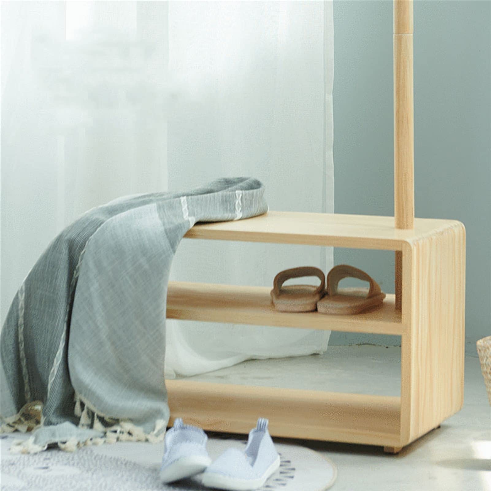 3-in-1 Wooden Shoe Rack & Coat Stand, Simple Storage Shelf with Entryway Bench, Stylish Hallway nizer, Multifunctional Entryway Furniture (M)