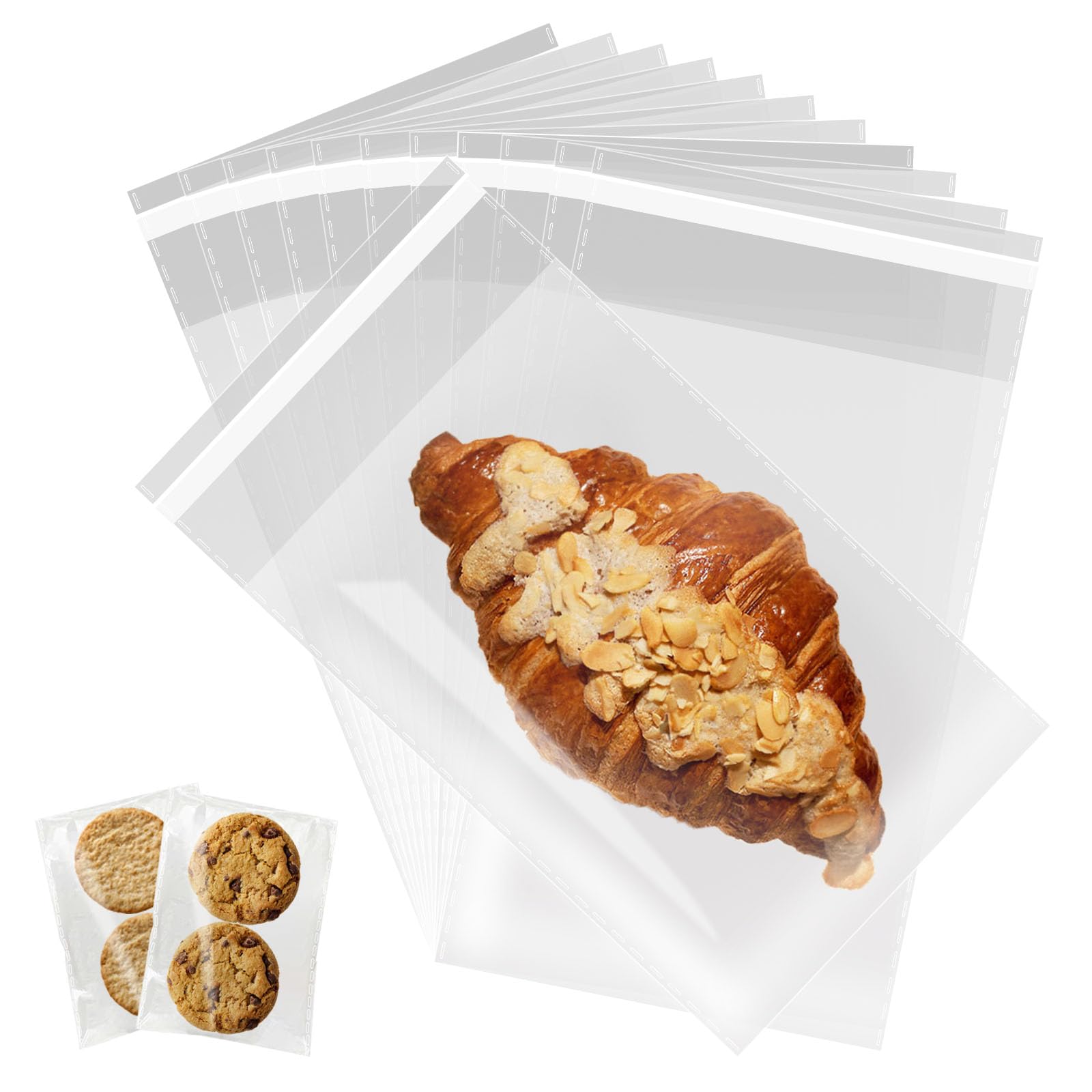 Docvania Clear Resealable Cellophane Bags 5 X 6 Inch Self Sealing Cellophane Bags, 100Pcs Cookie Bag with Seal Packaging Treat Bag for Wrapping Bread,