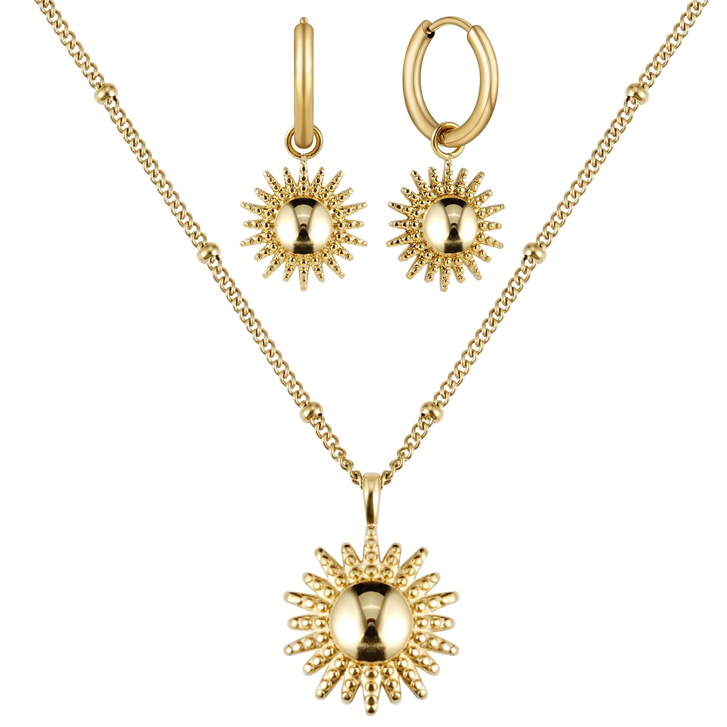 BONNYBIRD® Kette Sonne + Ohrringe Sonne Gold aus wasserfestem Edelstahl Damen BonnySun