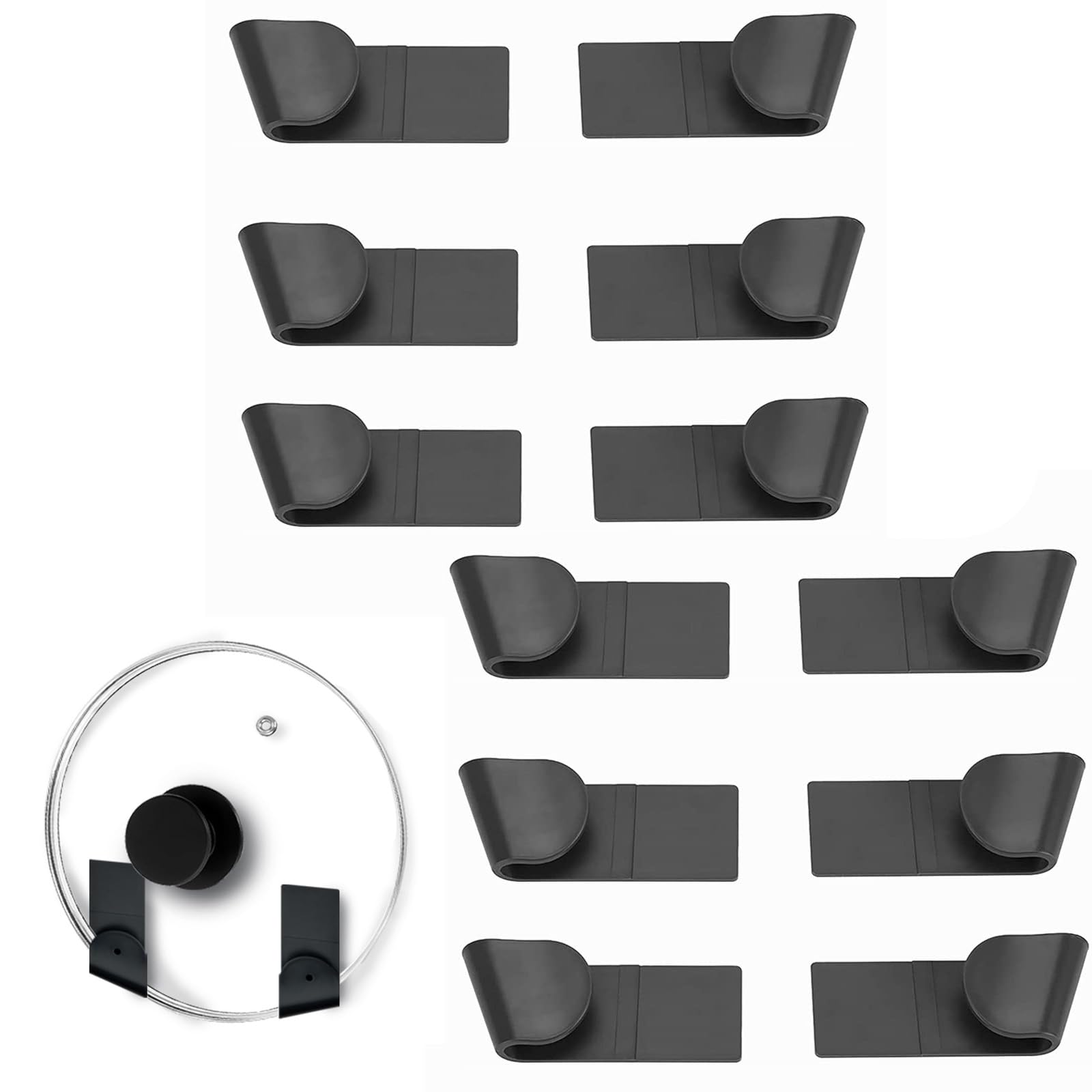 ZALAOR 12 Pcs Pan Lid Holder for Kitchen Organiser: Self Adhesive Pot Lid Organiser, Adjustable Lids Storage for Pan, Pot or Cutting Board – Wall Mount Saucepan Lids Holder for Inside Cupboard Door