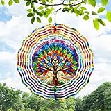 Tree of Life Wind Spinner 3D Stainless Steel Hanging Wind Spinners 10 Inch Stained Glass Style Multi-Color Kinetic Decor for Indoor and Outdoor Spaces Christmas