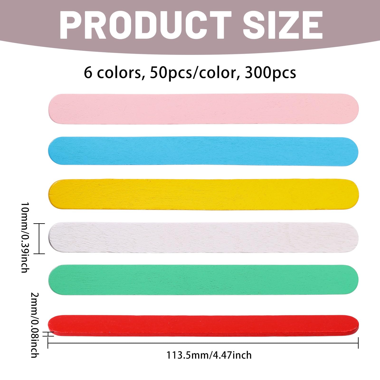 CONCHLERY 300 Pcs 6 Colors Craft Wood Sticks Pastel Colored Craft Wooden Sticks Multi-Purpose Stick for DIY Classroom Crafts Home Art Projects - Image 2