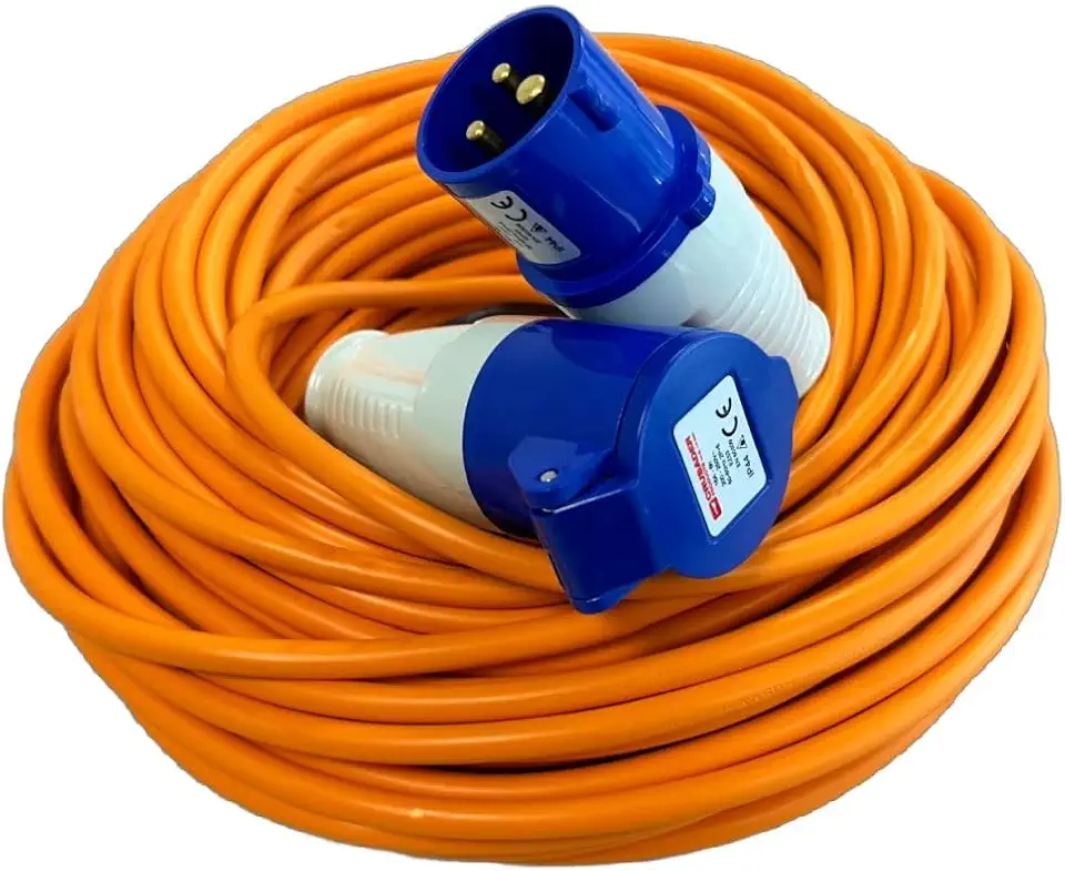 25M Extension Lead Cable - Heavy Duty, 240V 16amp Camping Caravan Hook Up Cable Orange High Vis Orange Mains Power - Perfect For Campervan & Motorhome (25M)