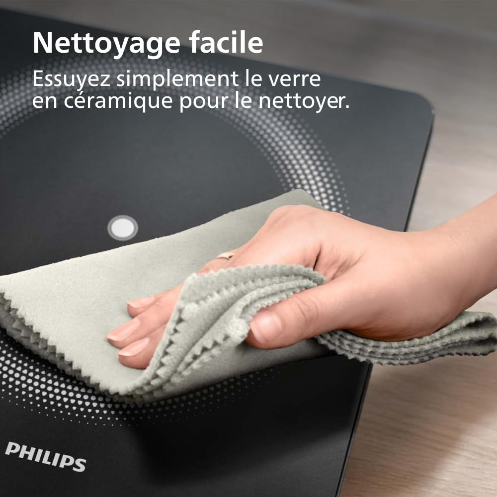 Philips Plaque à induction Série 3000 - Plaque électrique portable, 8 niveaux de chauffe, 4 programmes de cuisson, puissance élevée de 2000W, avec arrêt automatique, Écran tactile (HD5830/90) | 2000 W, 8 niveaux de chaleur, 4 programmes de cuisson, plaque