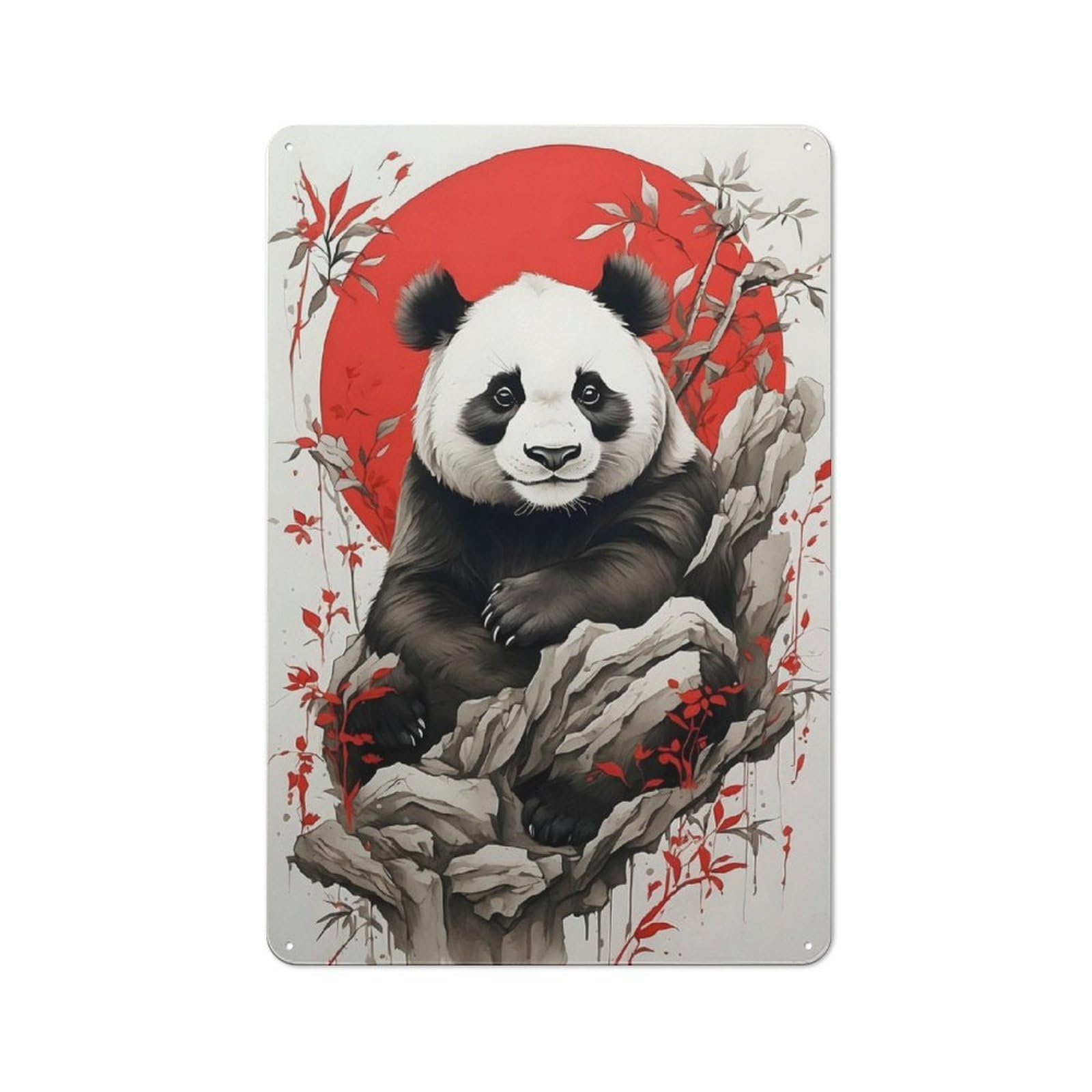 Junmoney Japan Ink Panda Vintage Tin Sign 30X20cm With For Dining Room Or Kitchen, For Vintage Wall Decor Fans, For Metal Sign Collectors