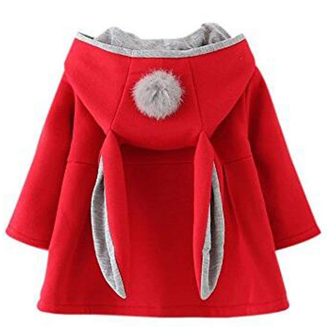 ShangSRS Baby Girls Cute Rabbit Ears Cloak Hooded Autumn Winter Warm Coats Jackets Outerwear (Red, 90/24 Months)