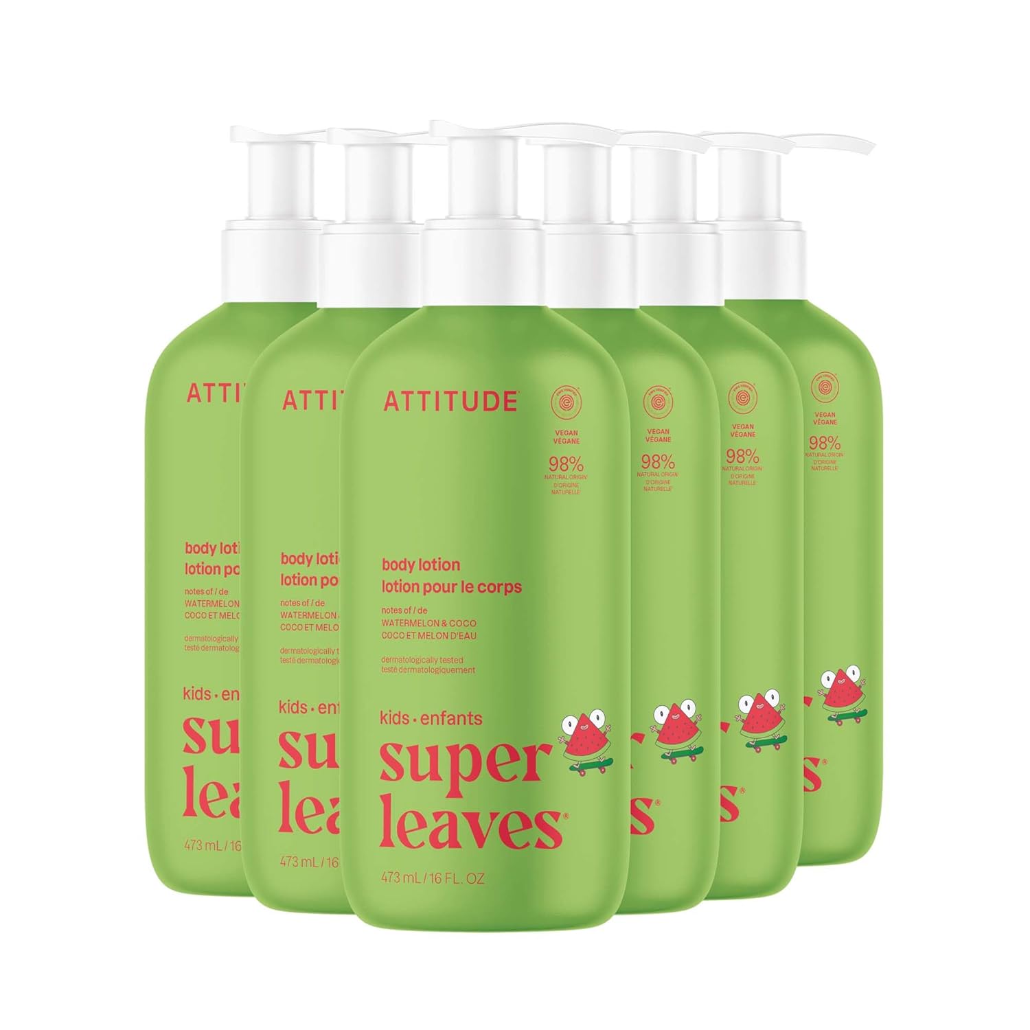 ATTITUDE Body Lotion for Kids, EWG Verifed Moisturizer, Dermatologically Tested, Plant and Mineral Based Cream, Vegan, Watermelon & Coco, 16 Fl Oz (Pack of 6) ATTITUDE Body Lotion for Kids, EWG Verifed Moisturizer, Dermatologically Tested, Plant and Mineral Based Cream, Vegan, Watermelon & Coco, 16 Fl Oz (Pack of 6)