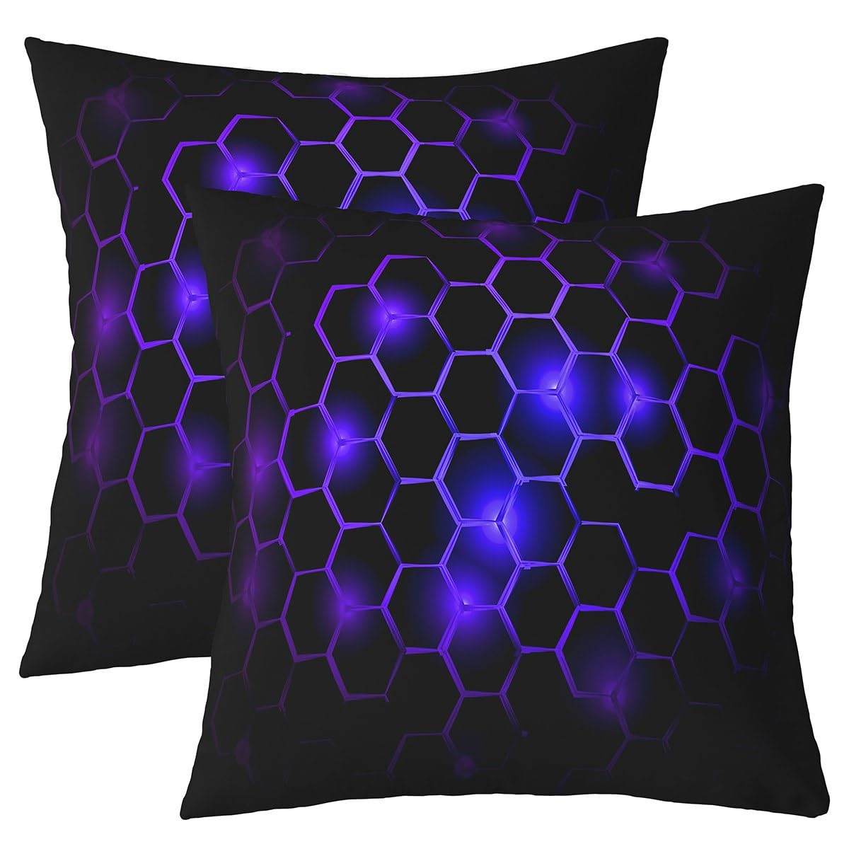 Purple Honeycomb Pillow Cases Cushion Covers Modern Hexagon Throw Pillow Covers 20"x20" Set of 2 Soft Geometrical Decorative Throw Pillowcases Beehive Geometric Black Cushion Cases