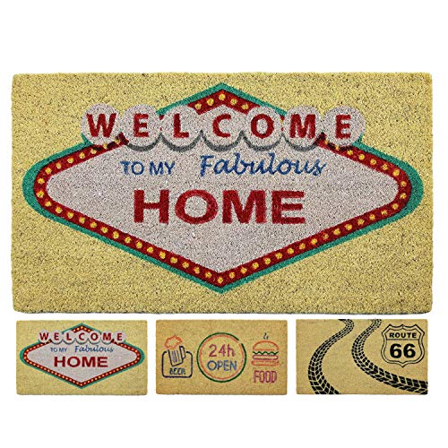 LucaHome - capacho coco natural 40 x 70 antiderrapante, felpudo de coco Welcome Vegas, capacho absorvente entrada casa, ideal para exterior ou interior