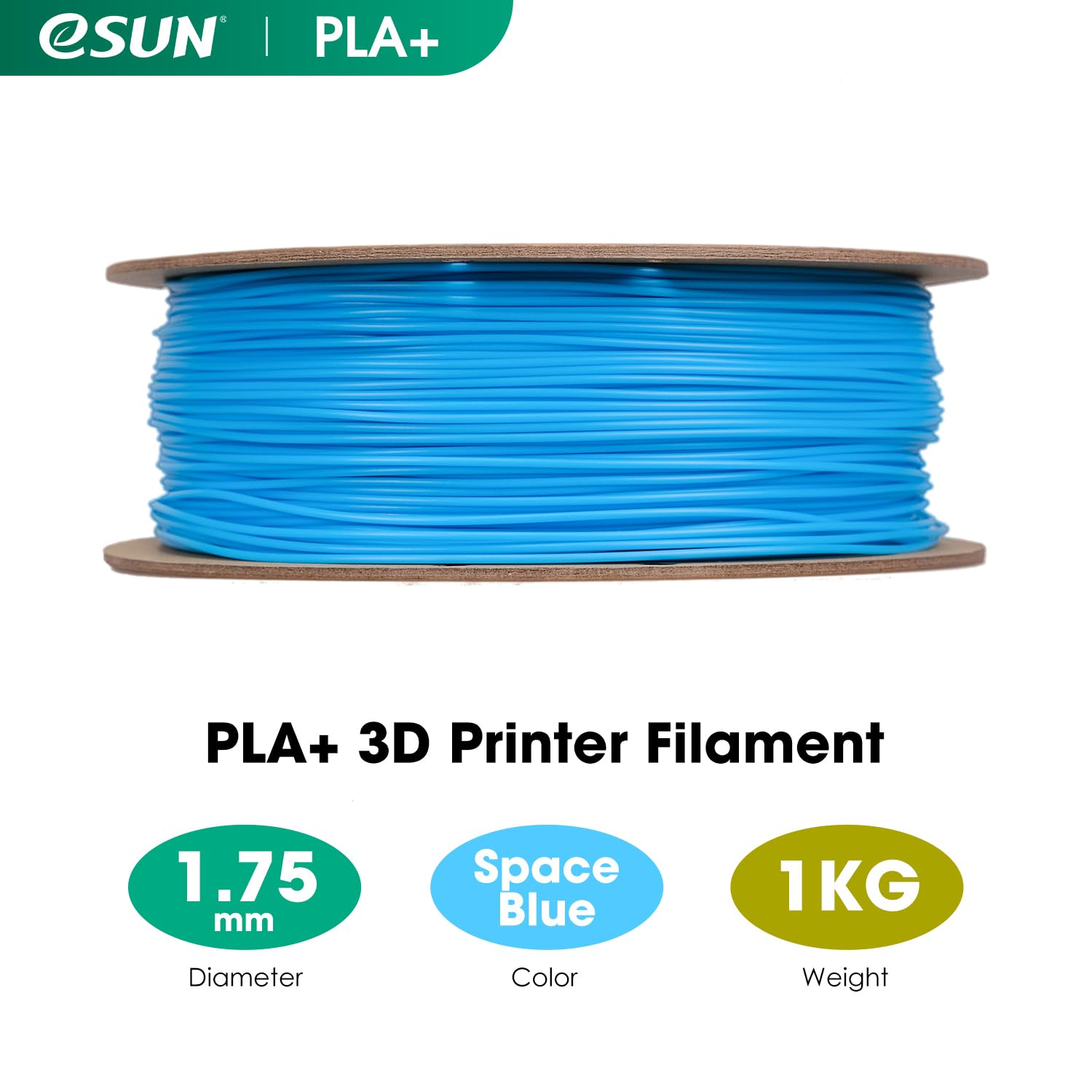 eSUN Filamento PLA+ 1.75mm, Filamento per Stampante 3D PLA Plus, Precisione Dimensionale +/- 0.03mm, Bobina da 1kg (2.2 libbre) Filamento per Stampa 3D per Stampanti 3D, Spazio Blu