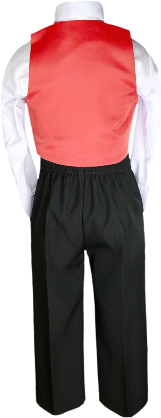 7pcs Boys Black Suits Tuxedo with Satin Red Bow Tie Vest Set (S-20)