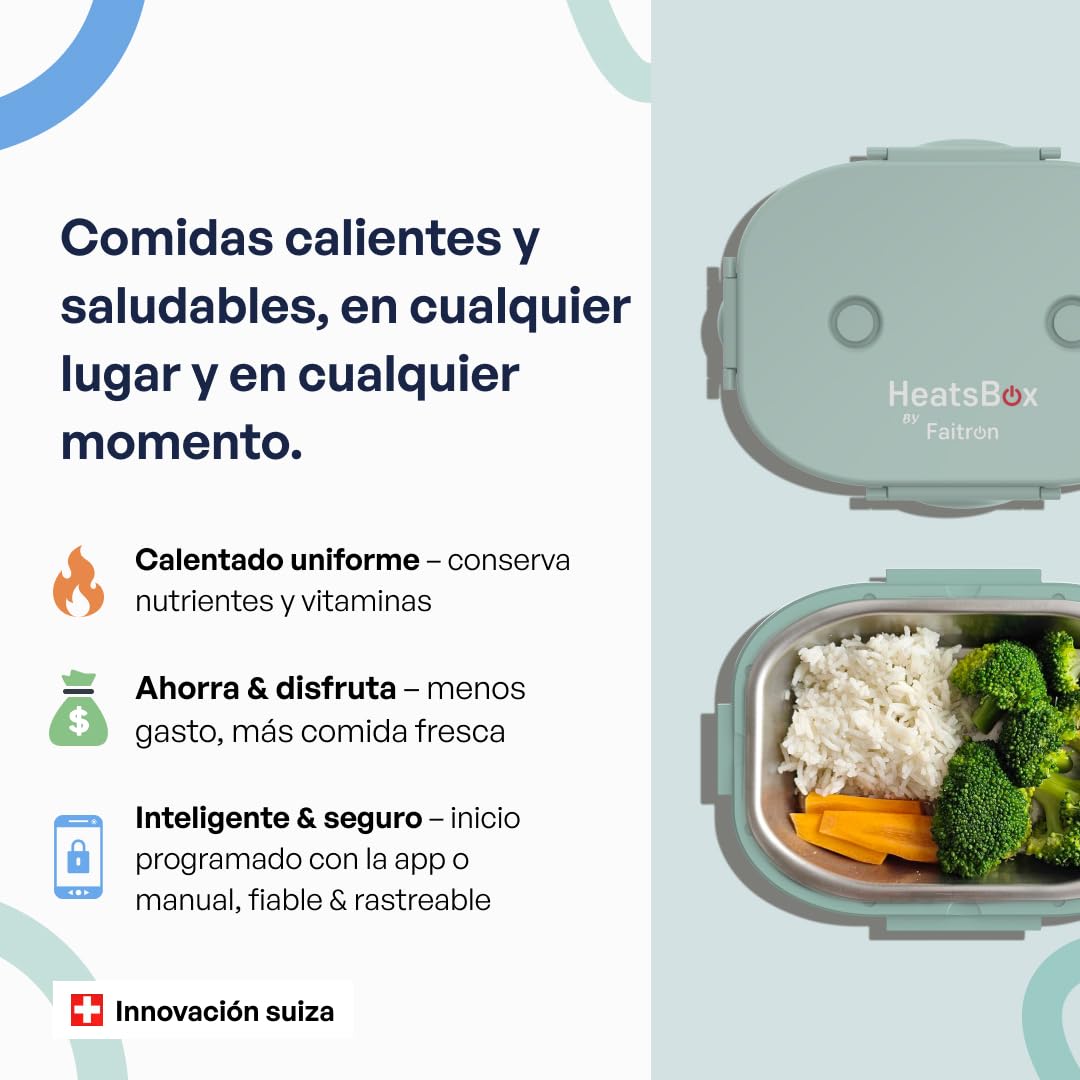 Faitron HeatsBox GO Kids: fiambrera autocalentable para niños, recipiente de acero inoxidable de 540 ml, batería integrada de 100 W y control mediante aplicación, calentador de alimentos portátil