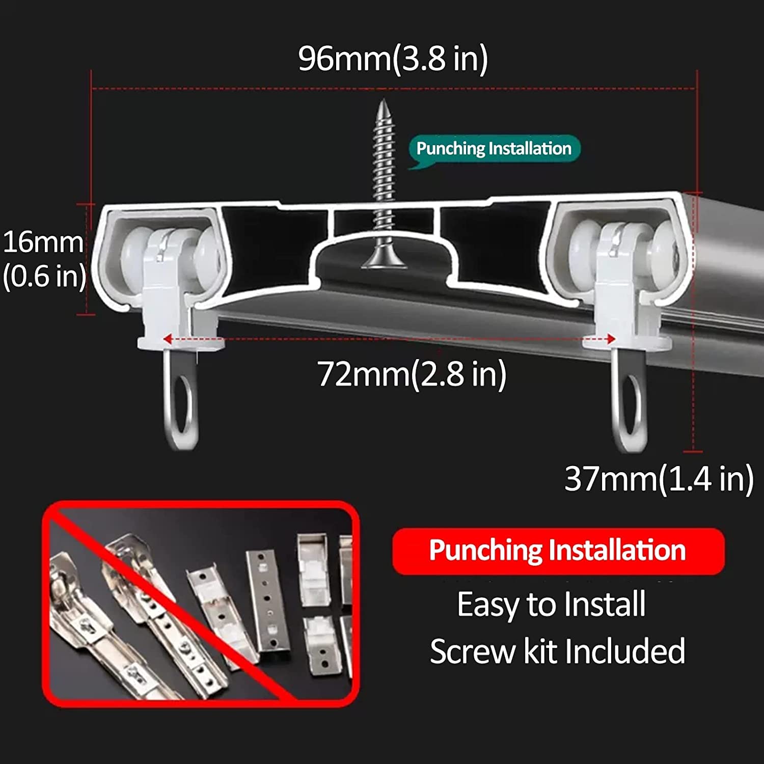 Rail de rideau de plafond robuste pour hôpital et camping-car – Système de rail double avec kit de vis idéal pour le salon, la baie vitrée, le balcon d'intérieur – Disponible en or, rose, blanc, gris