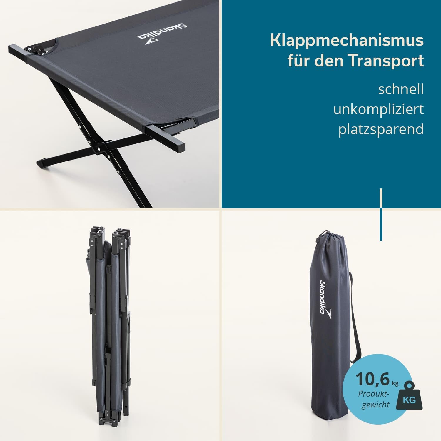 Skandika Campingliege Mutenia | Klappbare Sonnenliege mit Organizer-Tasche, max. 200 kg, 210 x 75 cm, Anti-Rutsch-Füße, Tragetasche | Feldbett Outdoor, Camping, Strand, Garten
