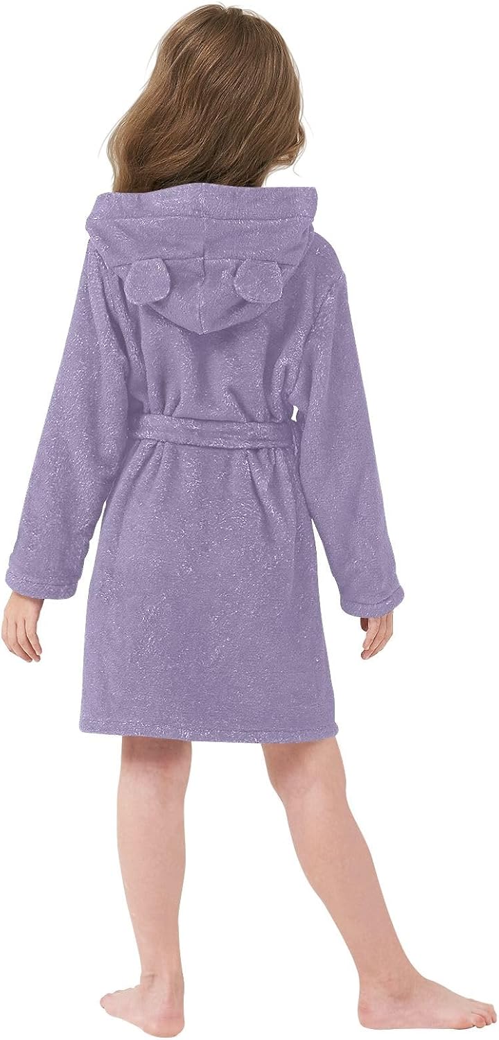 Grayish Purple Kids Bathrobe, Soft Plush Hooded Towel for Boys Girls, Quick Dry Swim Beach Bath Robe
