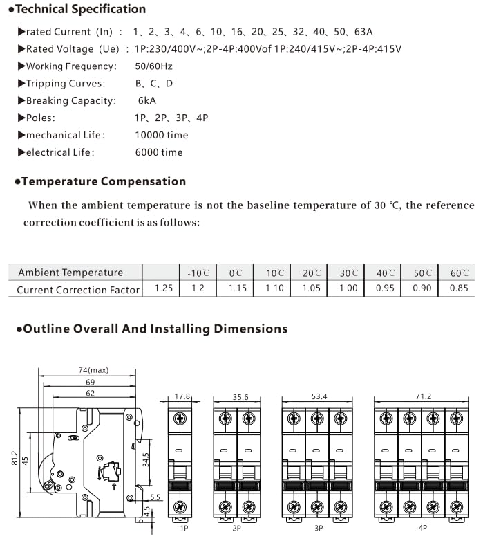 Mini disjoncteur 6A-63A protection contre surcharges rail Din