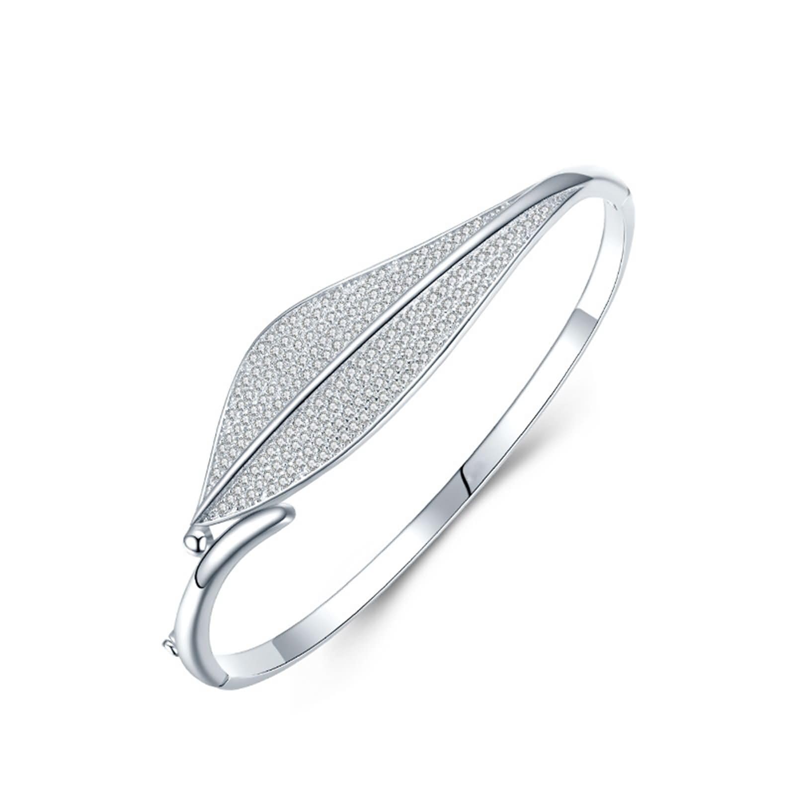 Pulsera para Mujer de Oro Blanco 9K / 14K / 18K, Hojas con Moissanita, Cadena 16 CM, Pulsera para Mujer de Plata