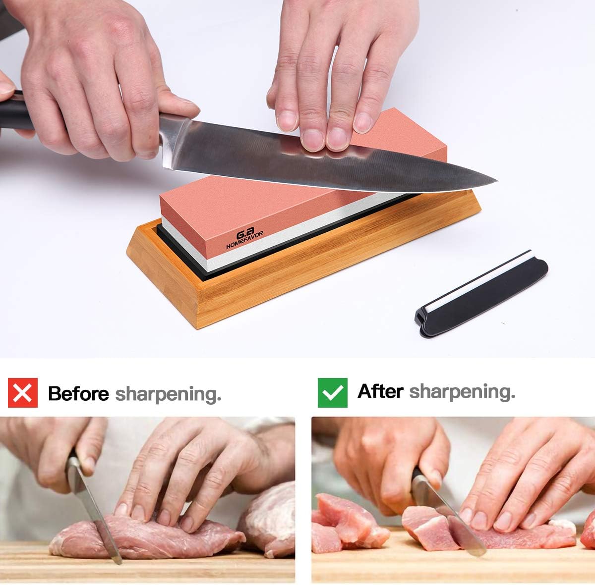 Knife Sharpening Stone Set – 400/1000 and 3000/8000-Grit Professional, G.a HOMEFAVOR Safe Knife Sharpener Set, Whetstone Set, NonSlip Bamboo Base, Flattening Stone, Angle Guide & Nonslip Rubber Bases : Tools & Home Improvement