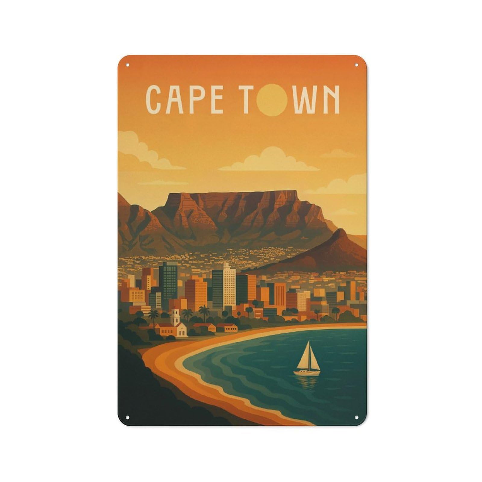 Junmoney Style-5 Urban Cape Town Travel (2) Decorative Metal Plaque 30X20cm, Urban Room Decor For Flat, Bar, Studio Or Gallery Wall