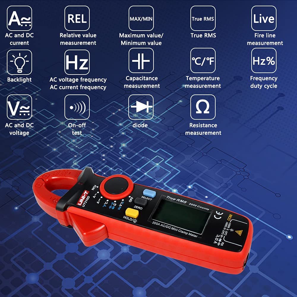 Mini UT210D Haute Précision Résistance de Tension AC/DC de Courant Capacité de Mesure Compteur de Serrage Multimètre Mesure de Température Plage Automatique