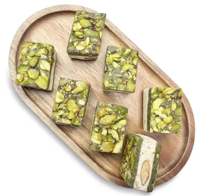 Image of NY Spice Shop Nougat Pistachios Square - 1 Pound Middle Eastern Sweet Confection - Chewy Nougat with Roasted Pistachios - Traditional Mediterranean Dessert - Gourmet Candy for Gifting & Sharing